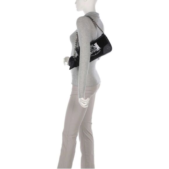 Juicy Couture Black Velour Hollyhock Chain Link Strap Shoulder Bag w/ Mini Pouch - Picture 5 of 16